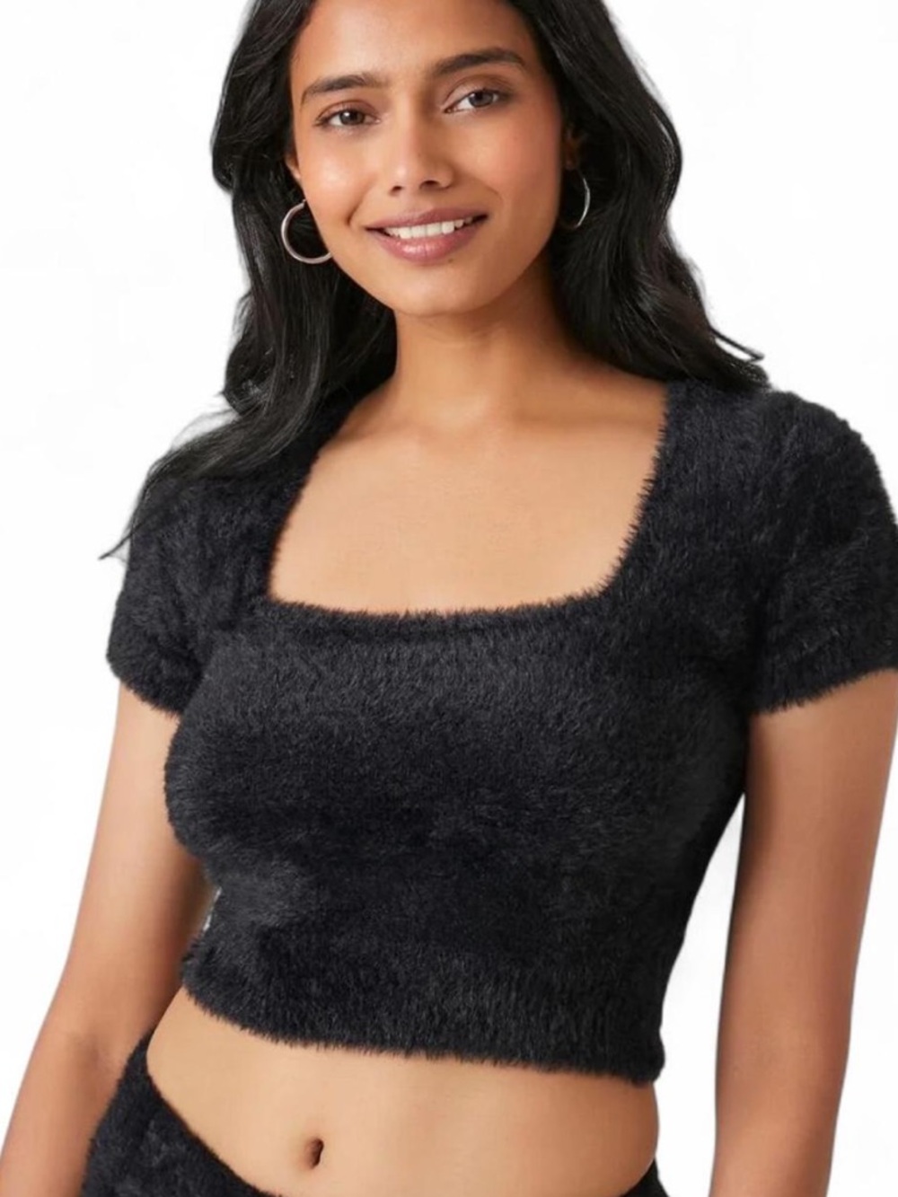 Black Knit Crop Top | Fuzzy Sweater SZ M NWT